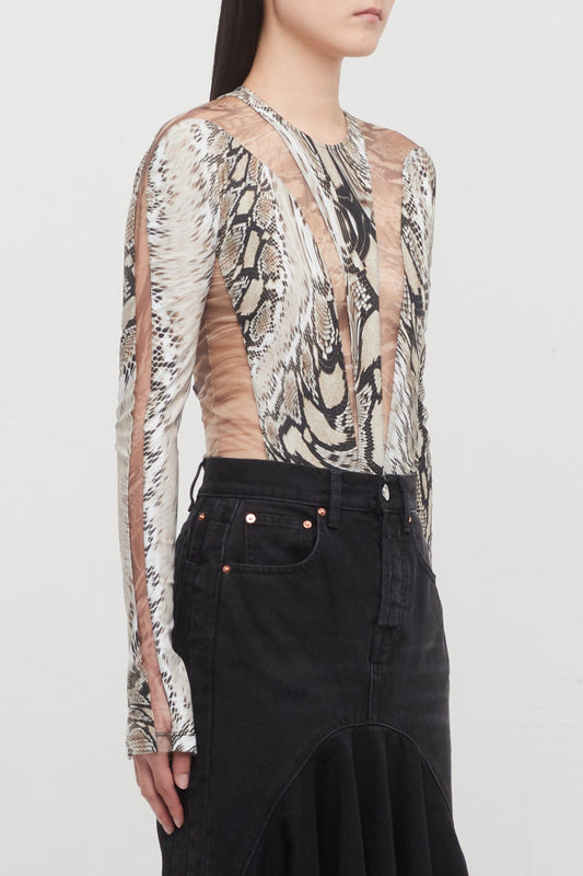 Mugler Printed Eco Sport Body in Warped Snake