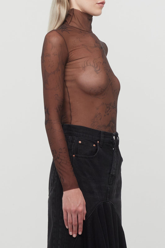 Balenciaga Tattoo Top in Dark Brown side