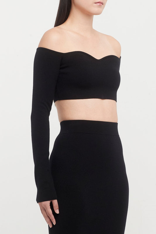 Nina Ricci Sweetheart Neckline Off the Shoulder Wool Blend Top side