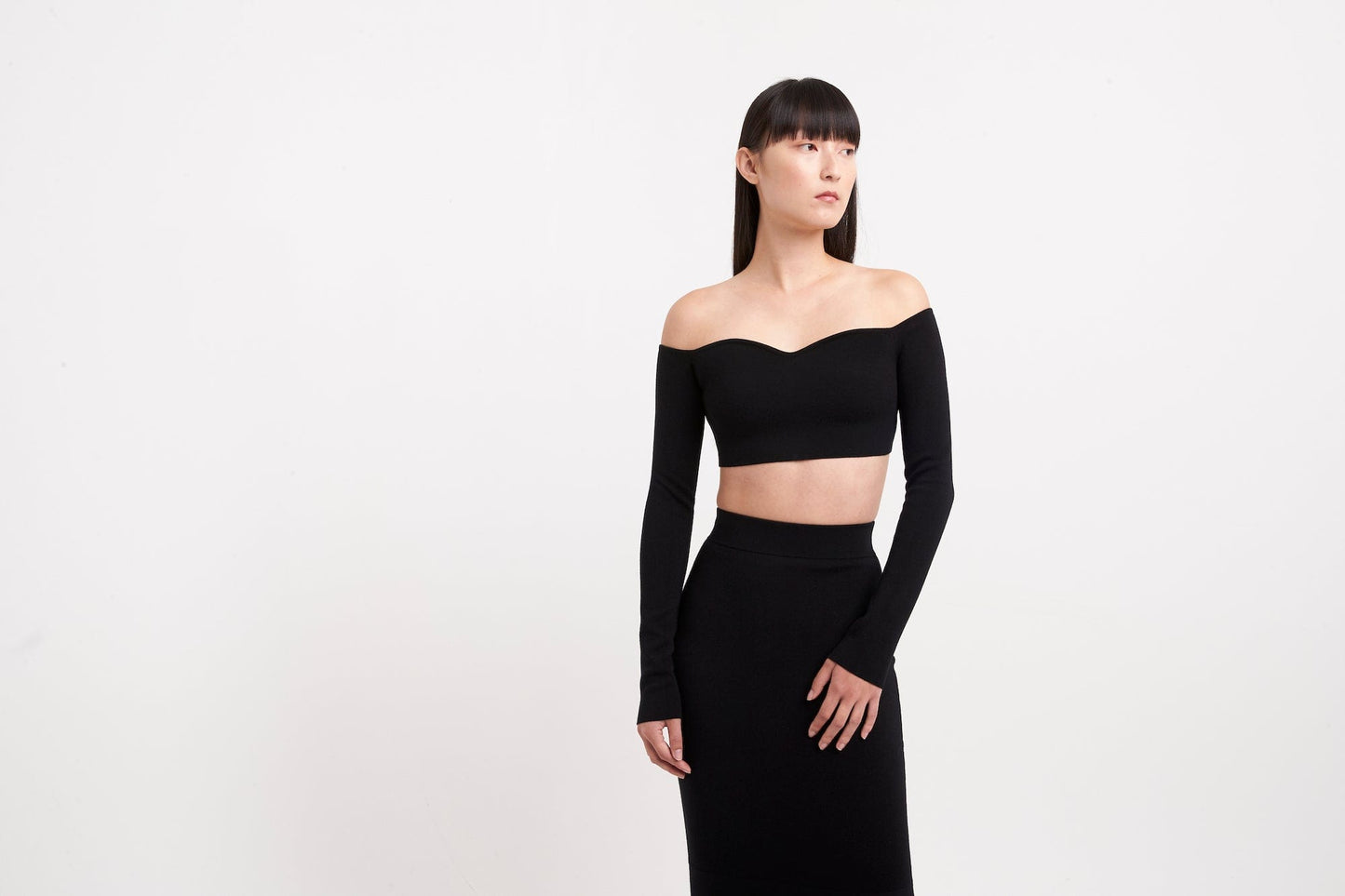 Nina Ricci Sweetheart Neckline Off the Shoulder Wool Blend Top detail