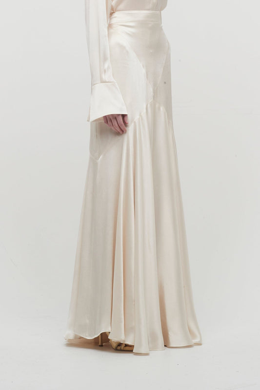 Nina Ricci Bias Light Satin Long Skirt in Champagne side