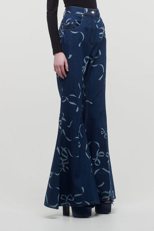 Nina Ricci Laser Bow-Print Denim Flare Pants side