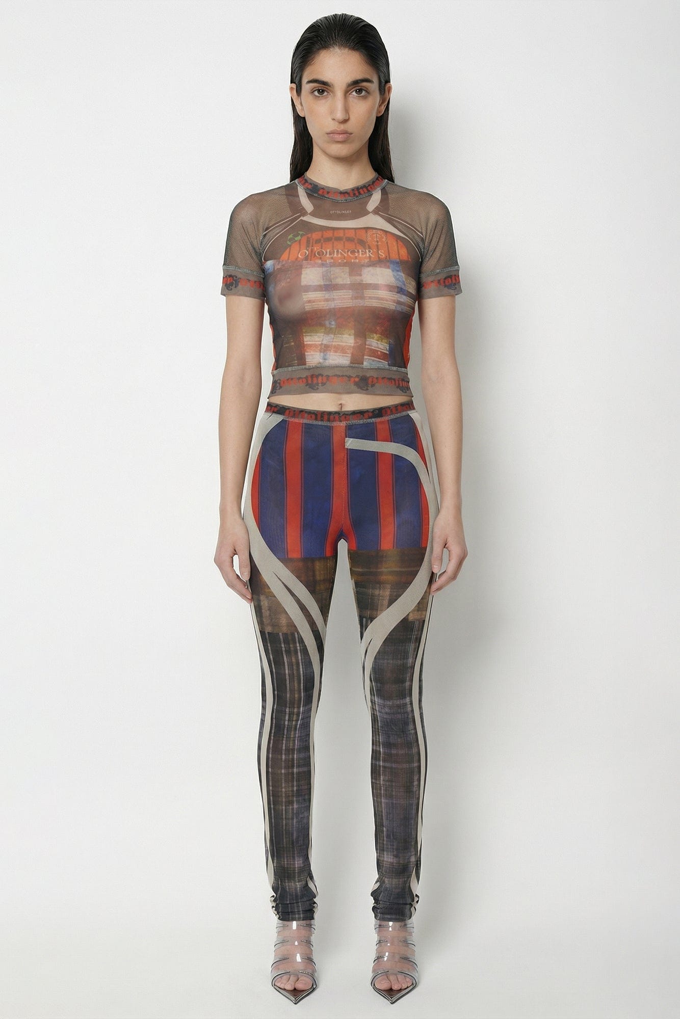 Ottolinger Mesh Otto T-Shirt in Racing Plaid full look