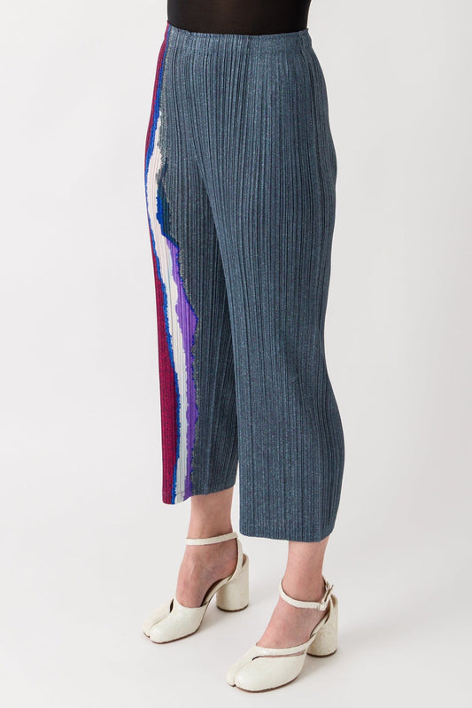 Pleats Please Issey Miyake Grainy Colors Trousers in Dark Blue Gray SS25 side