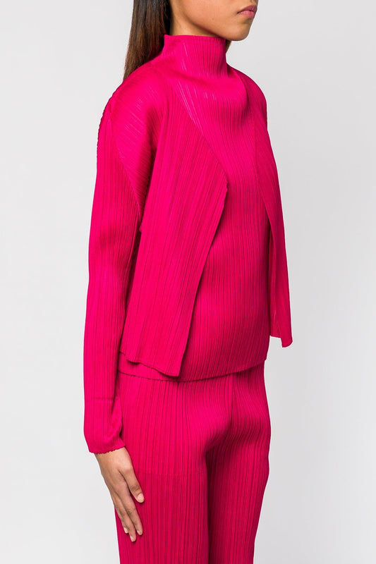 Pleats Please Issey Miyake New Colorful Basics Cardigan 4 in Carmine side