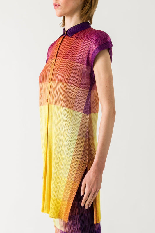 Pleats Please Issey Miyake Photon Extra Long Button Down in Yellow SS25 side