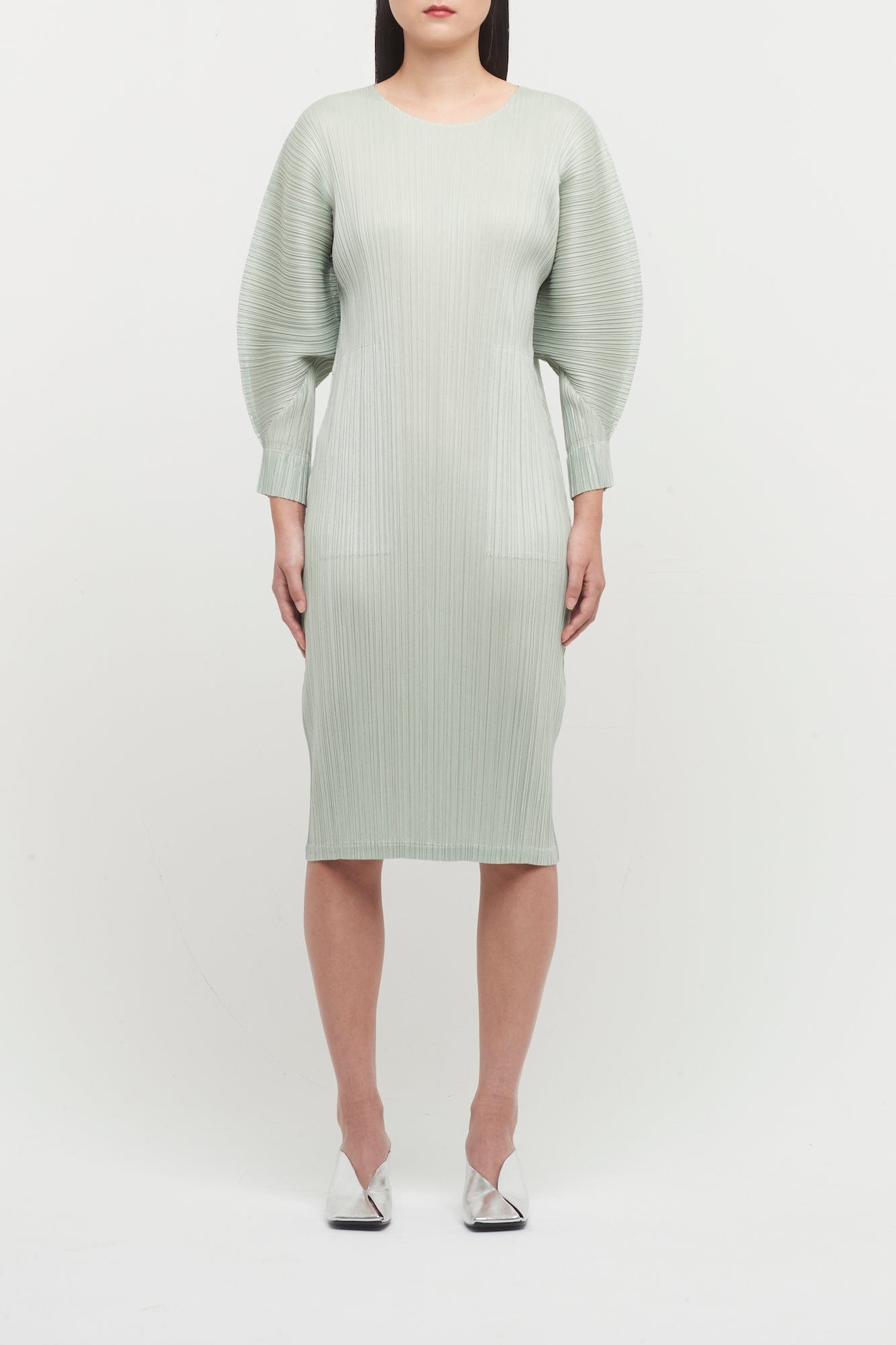 Pleats Please Issey Miyake Montly Colors November Dress in Sage Green Pleats Please Issey Miyake Montly Colors November Dress in Sage Green