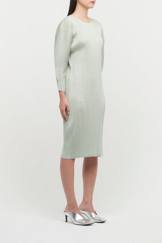 Pleats Please Issey Miyake Montly Colors November Dress in Sage Green side