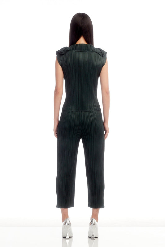 Pleats Please Issey Miyake MC July Top in Dark Green back