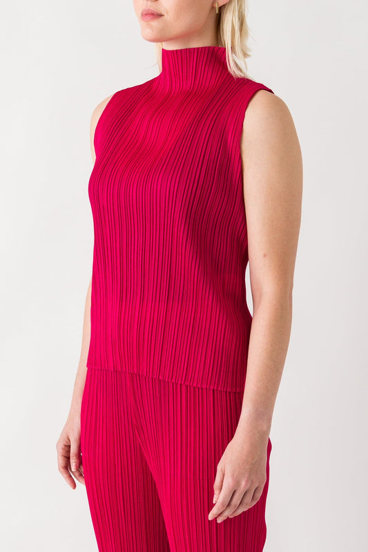 Pleats Please Issey Miyake New Basics Mock Neck Top in Carmine SS25 side
