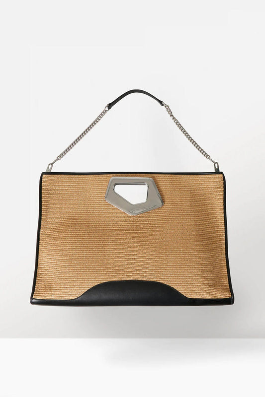 Published By Arabella Wide Tote in Raffia And Leather back