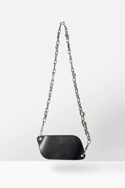 Published By Leather Cross Body in Black with Signature Wavy Chain back