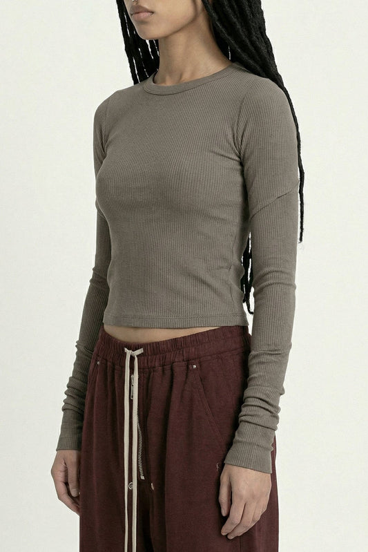 Rick Owens Cropped Rib LS in Dust SS26 side