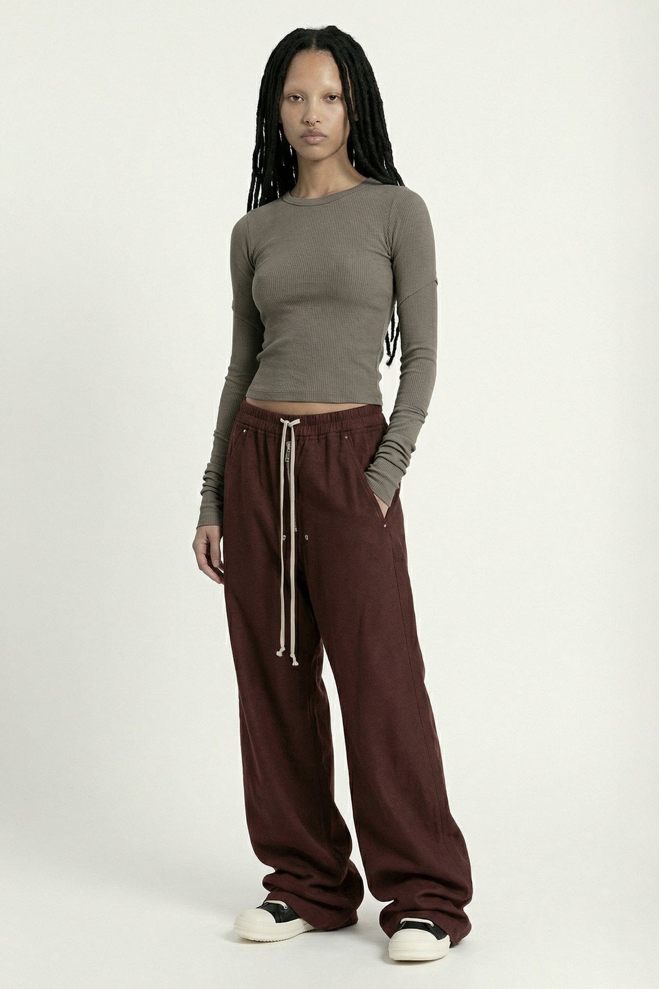 Rick Owens Cropped Rib LS in Dust SS26 full look