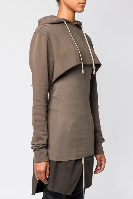Rick Owens DRKSHDW Cropped Hoodie in Dust side
