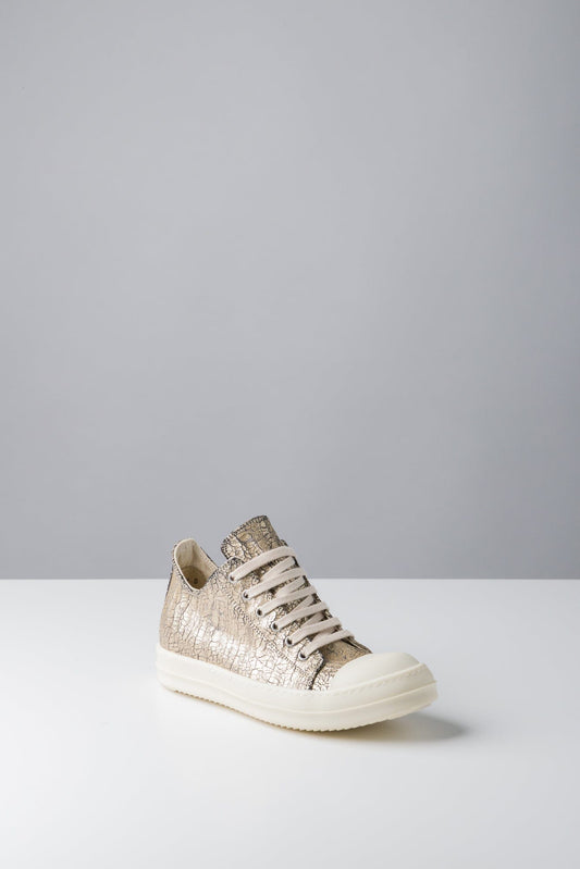 Rick Owens DRKSHDW Denim Low Sneaks in Gold / Milk side