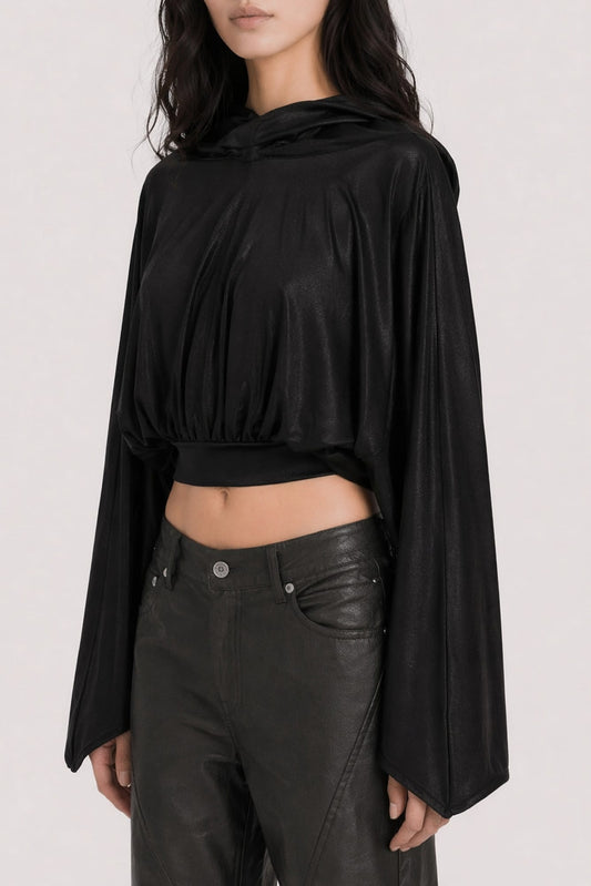 Rick Owens DRKSHDW Hooded Cropped Top in Black side