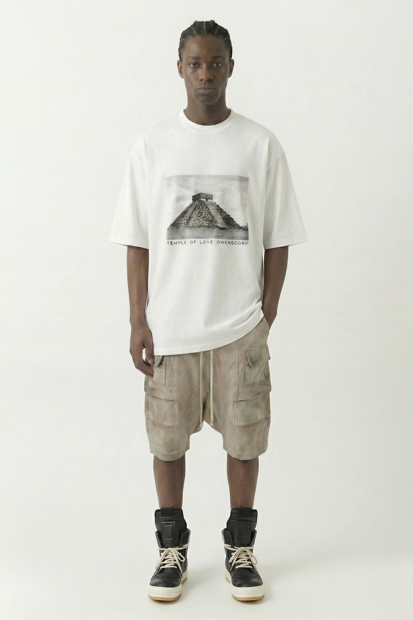 Rick Owens DRKSHDW Jumbo SS T in Milk full look