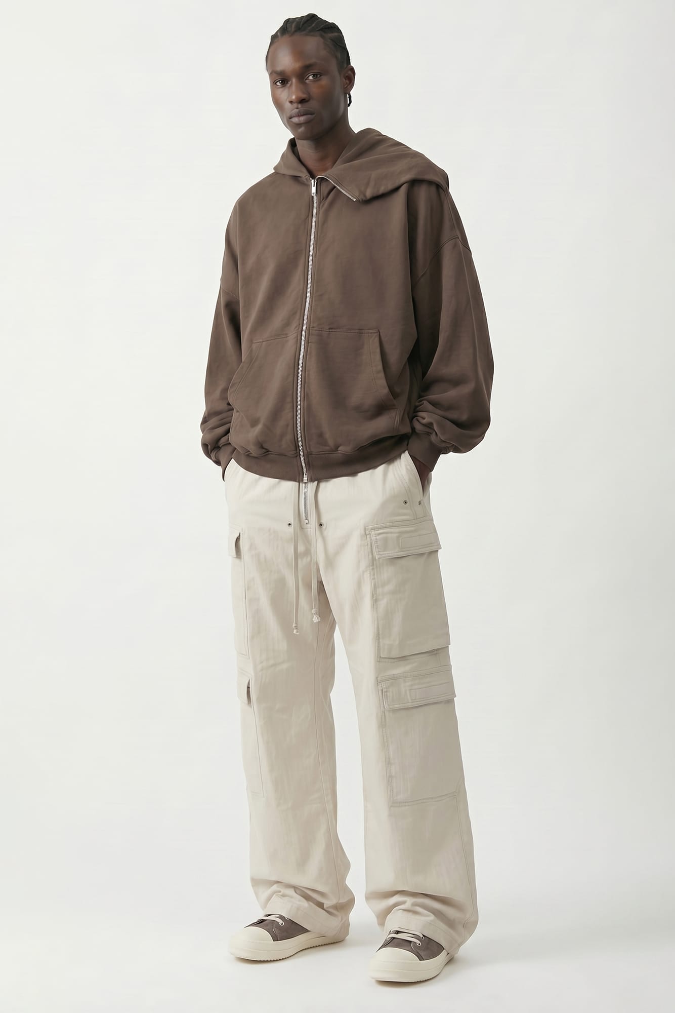 Rick Owens DRKSHDW Mountain Hun Hoodie in Dust full look