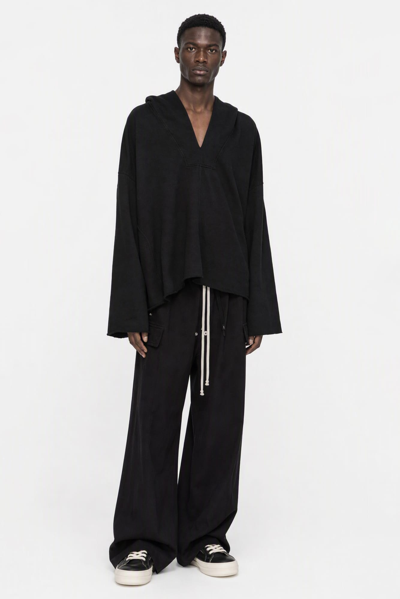 Rick Owens DRKSHDW Mens LS Kaftan Hip in Black full look