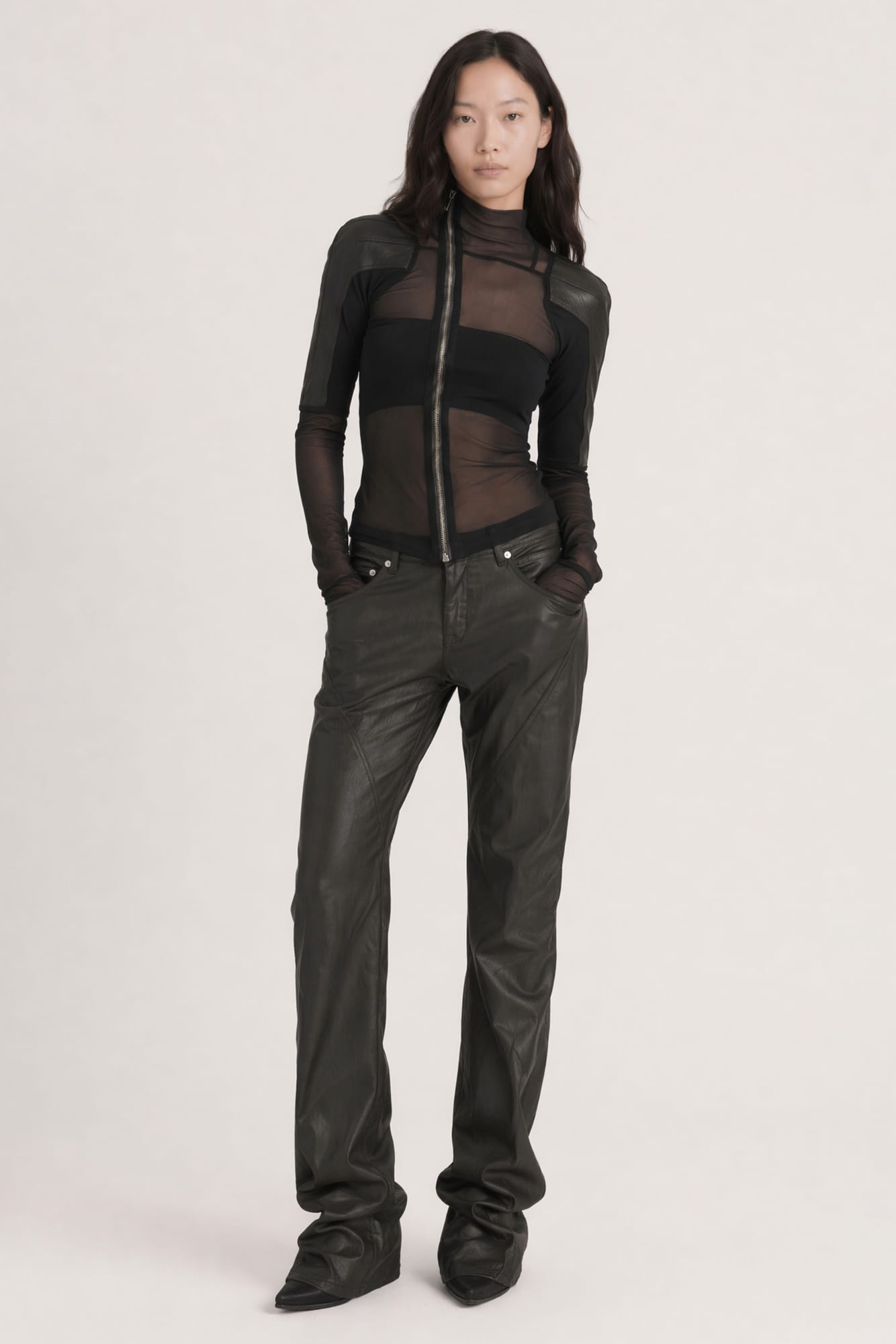 Rick Owens Gary Combo Jacket in Black SS26 full look