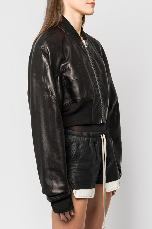 Rick Owens Girdered Cropped Bomber in Black SS25 side