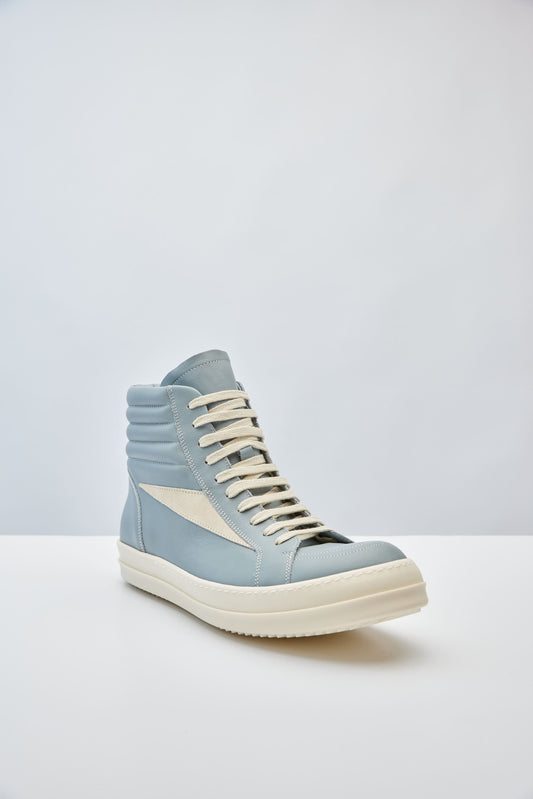 Rick Owens High Vintage Sneaks in Pale Blue angled front