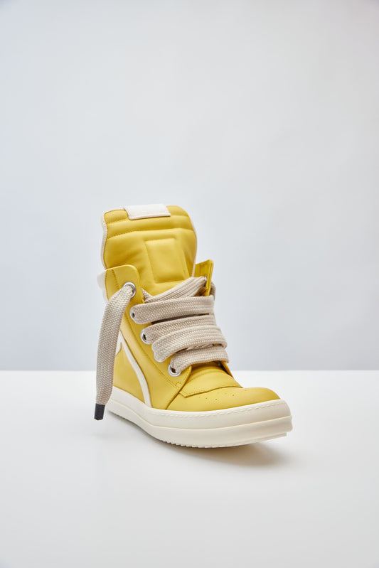 Rick Owens Jumbo Laced Geobasket in Lemon angled front