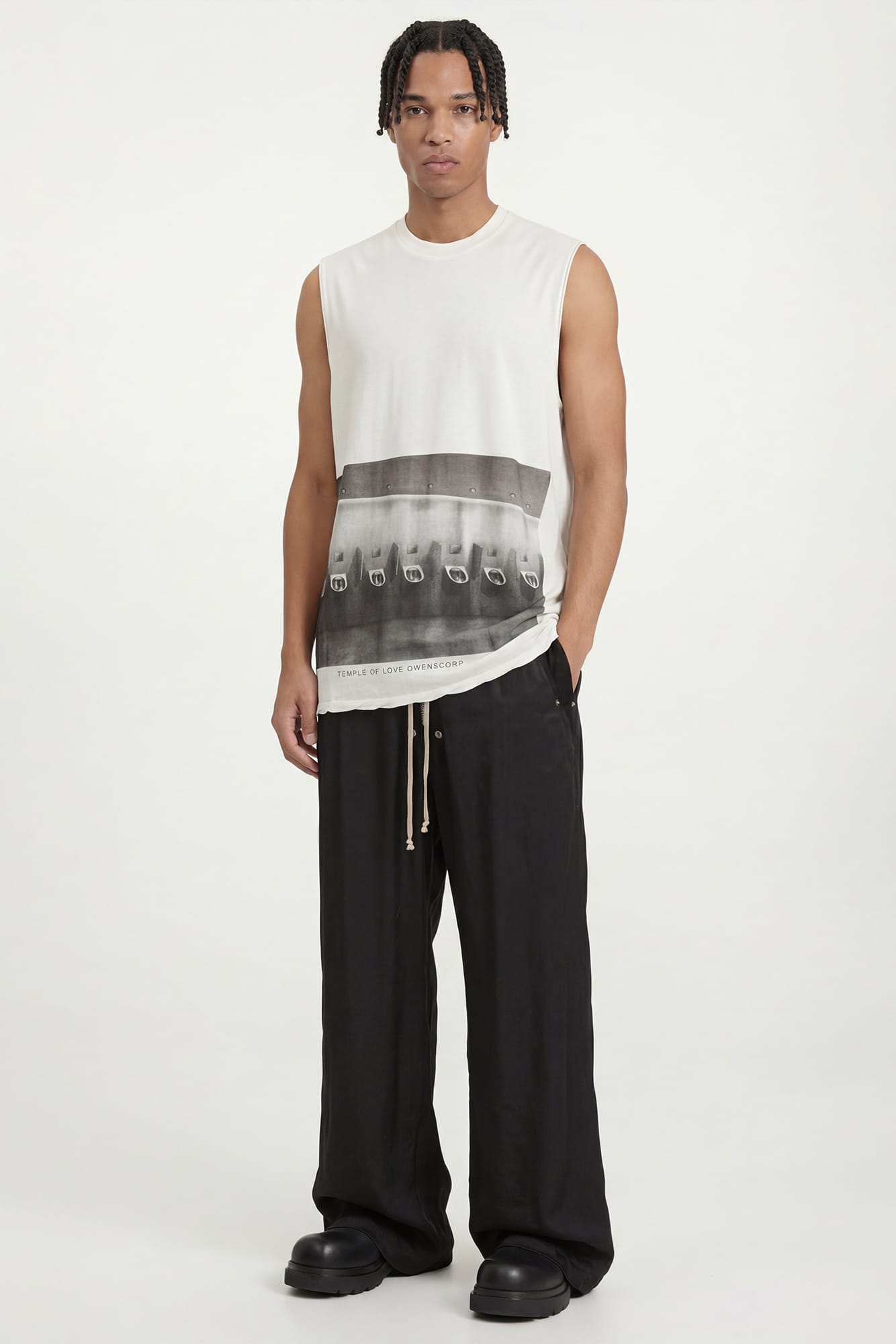 Rick Owens Jumbo SL Tank Top in Milk Wash full look