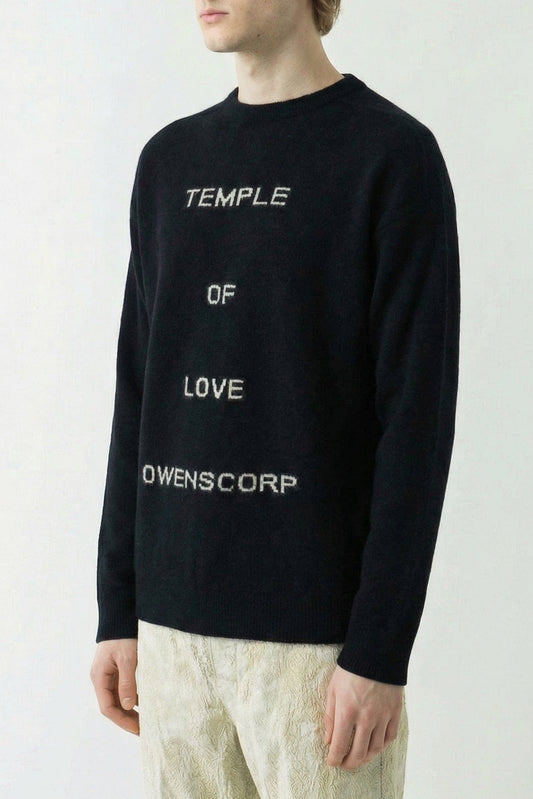 Rick Owens Maglia Round Neck Sweater in Black/Butter SS26 side