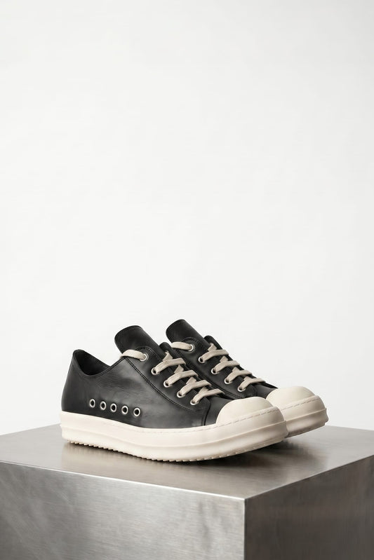 Rick Owens Scarpe In Pelle Extreme Low Sneaks in Black/Milk SS26 side