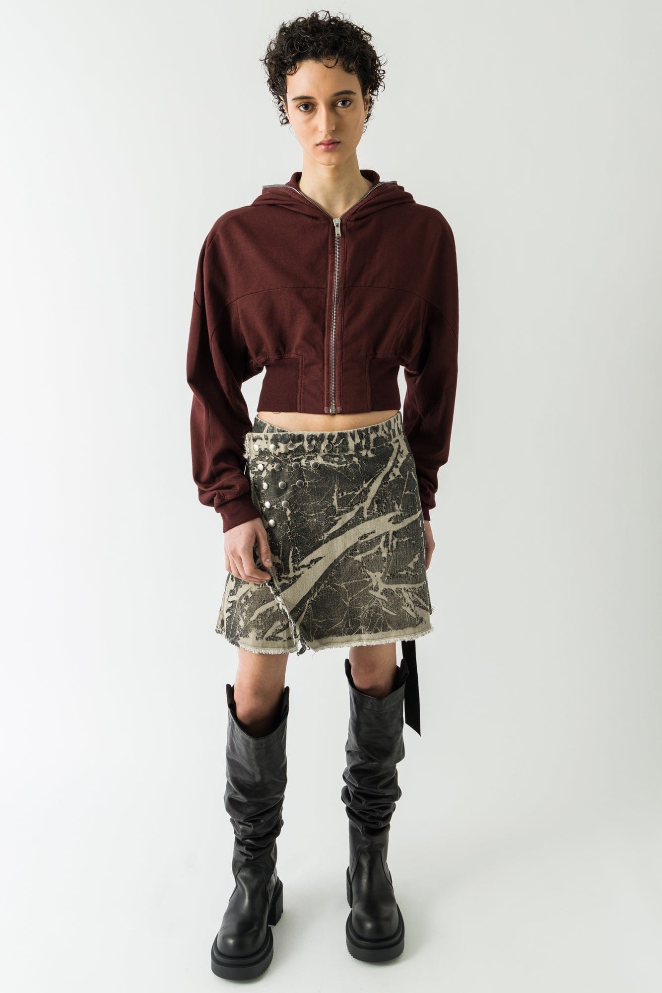 Rick Owens DRKSHDW Collage Gimp Hoodie in Scab full look