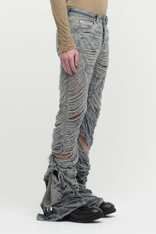 Rick Owens Bias bootcut Jeans in Shredded Hustler Blue side