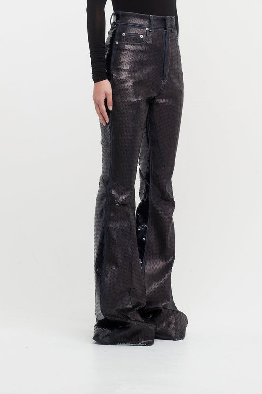 Rick Owens Bolan Denim in Black Sequin and Blue side
