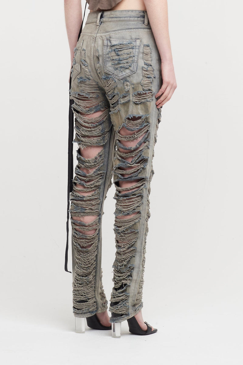 Rick Owens DRKSHDW Detroit Cut Denim in Mineral Pearl Shredded