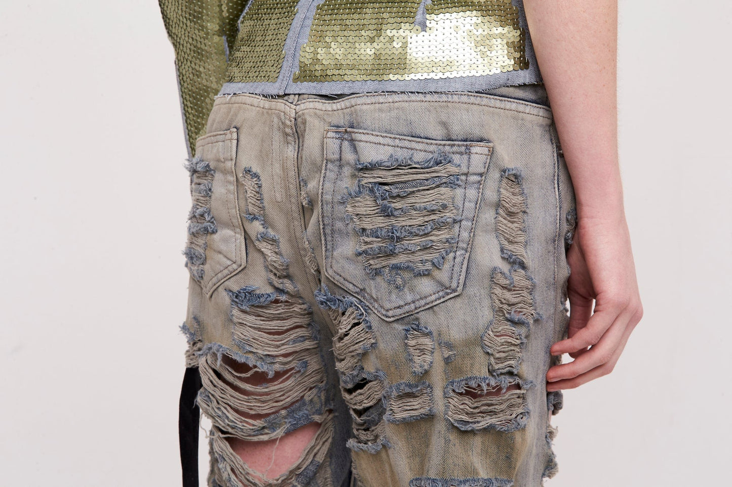 Rick Owens DRKSHDW Detroit Cut Denim in Mineral Pearl Shredded side 2