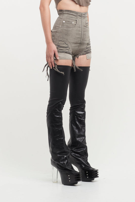 Rick Owens DRKSHDW Dirt Cutoffs in Mineral Fringed side