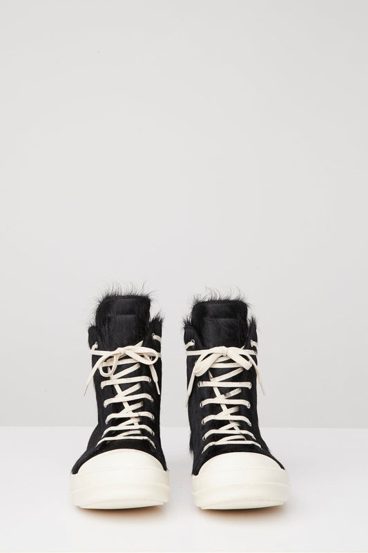 Rick Owens High Ramone Sneaks in Black Calf Hair front