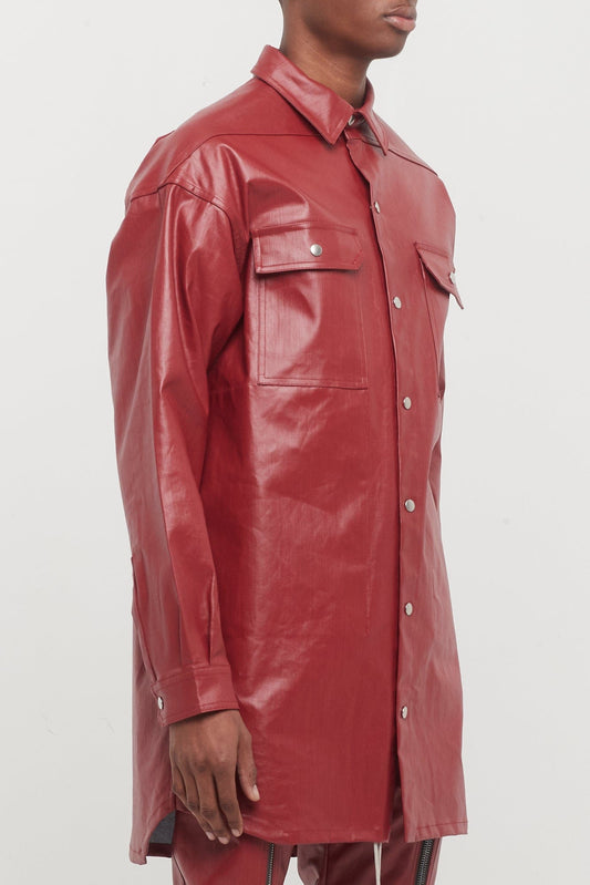 Rick Owens Oversized Outershirt in Cardinal Red side