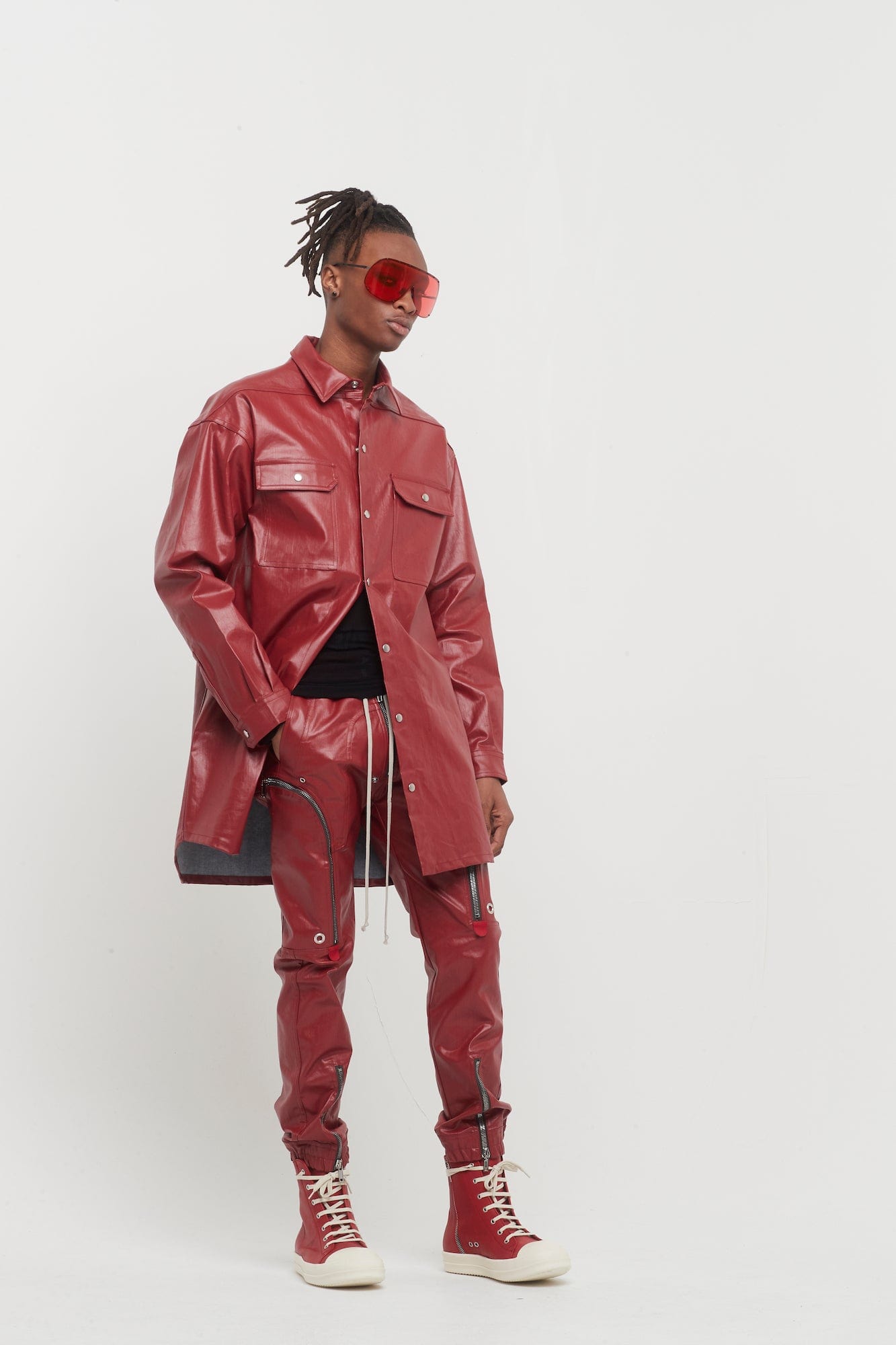 Rick Owens Bauhaus Cargo Trouser in Cardinal Red full look