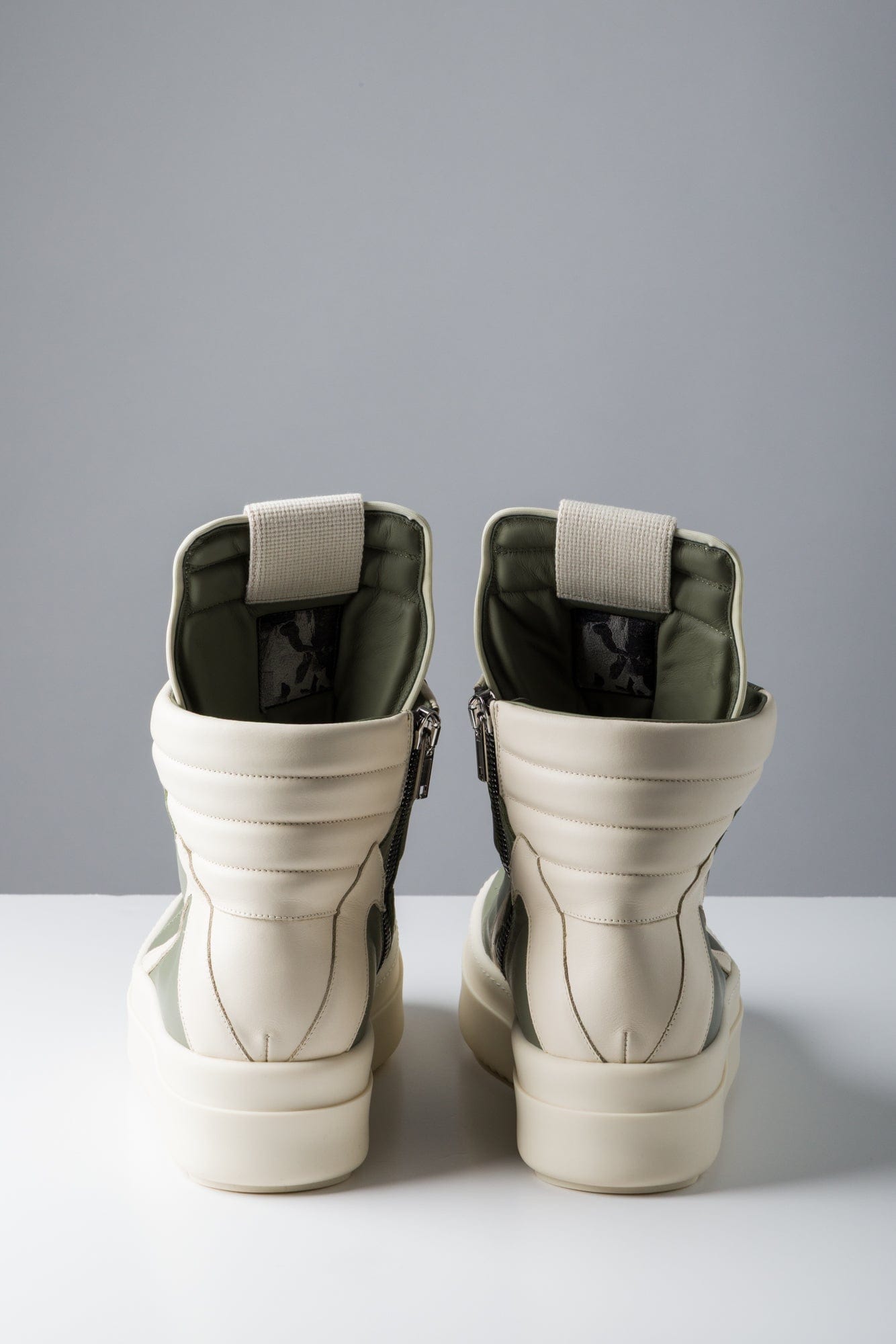 Rick Owens Mega Bumper Geobasket in Green and Milk SS25 back