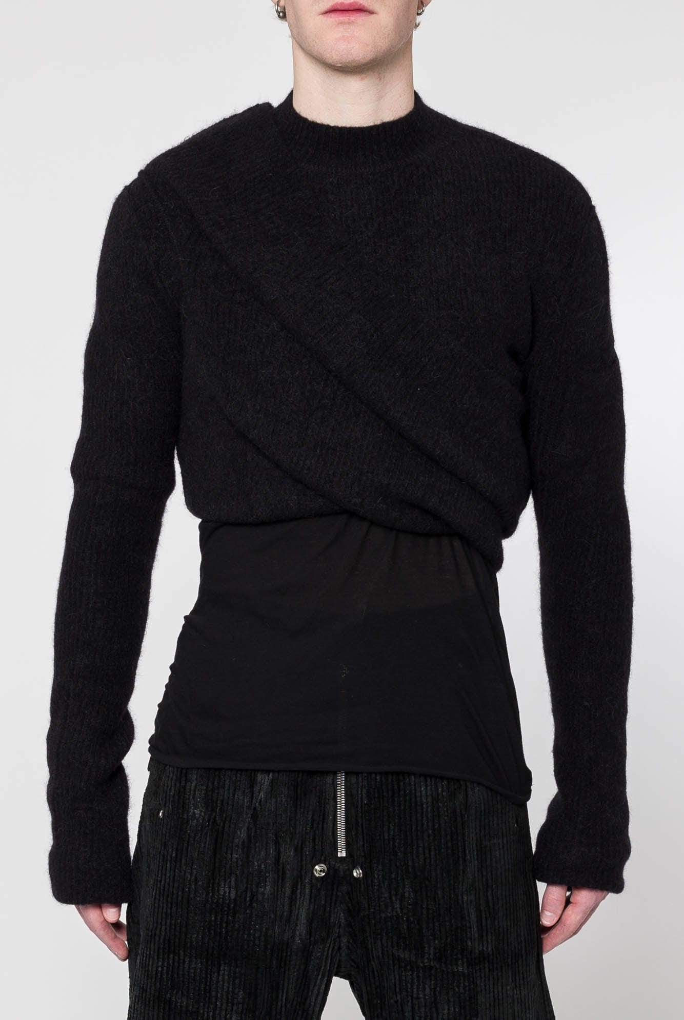 Rick Owens Subhuman Sweater in Black front and up