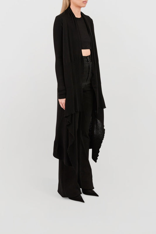 Rick Owens Long Wrap Cardigan in Black side