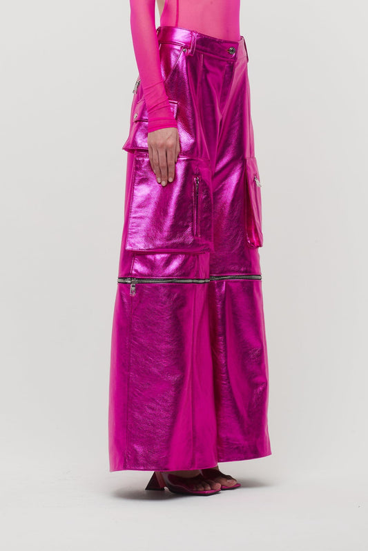 LaQuan Smith Wide Leg Utility Trouser with Zipper Detail side