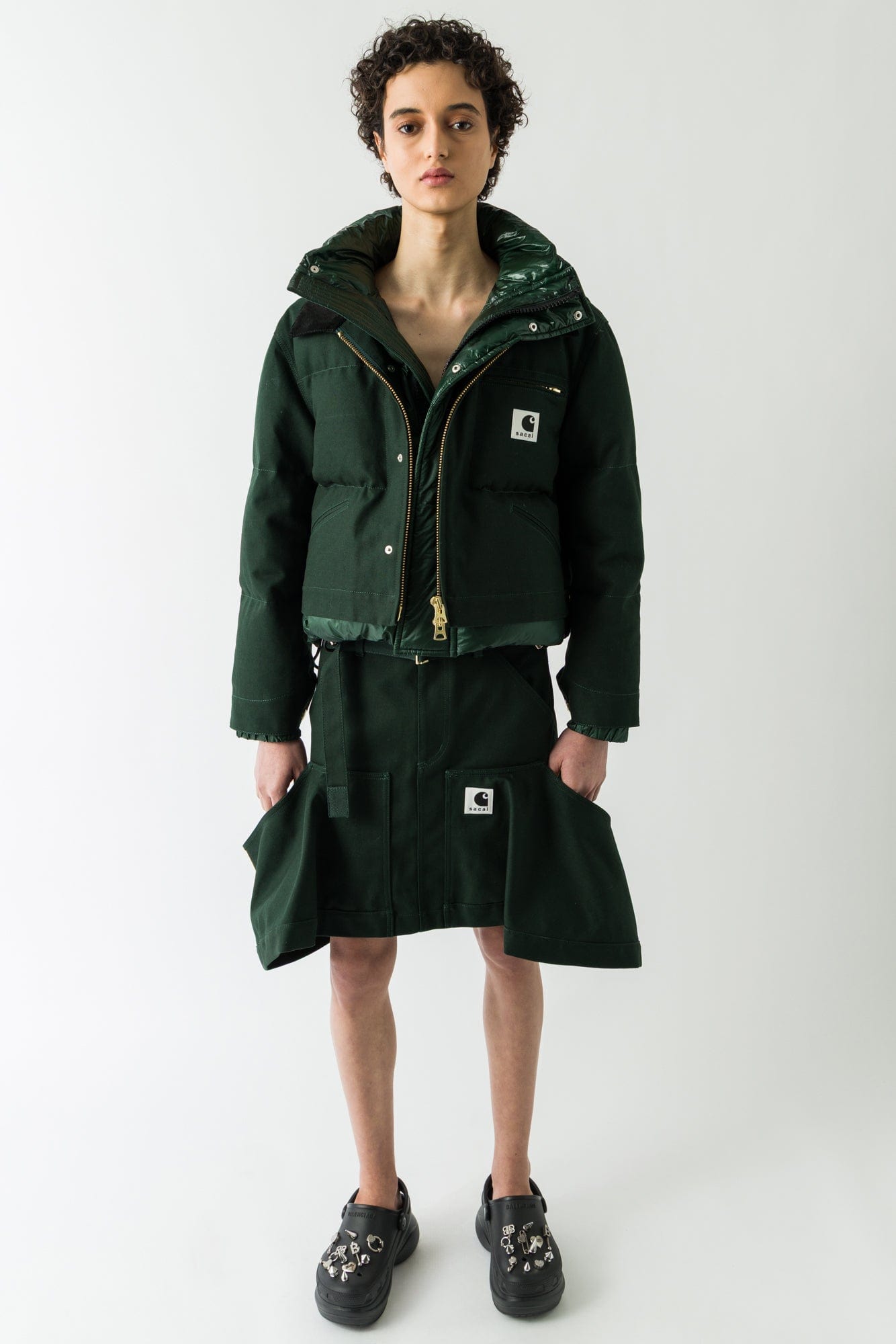 Sacai Carhartt Duck Skirt In Green full look