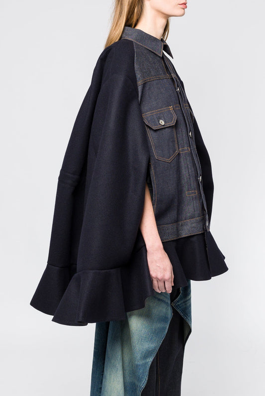 Sacai Denim x Wool Melton Cape side