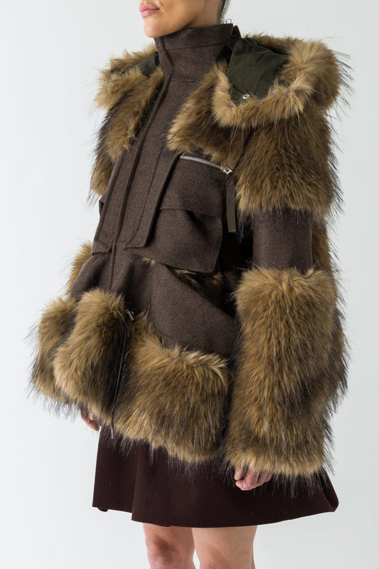 Sacai Wool Melton Blouson In Brown side