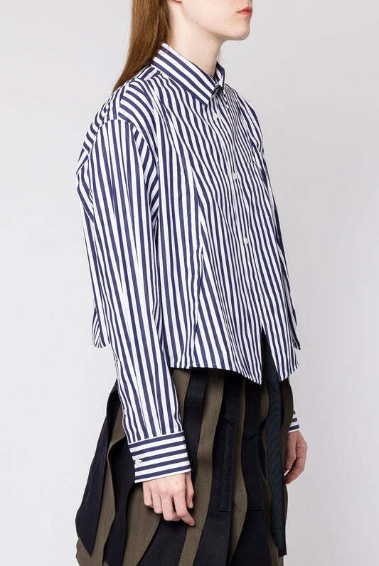 Sacai Cotton Poplin Shirt in Navy Stripe side