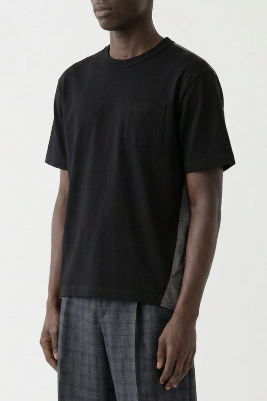 Sacai Light Weight Denim x Cotton Jersey T-Shirt in Black side
