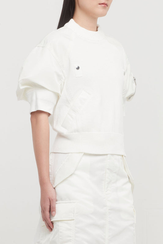 Sacai Nylon Twill Knit Pullover in Off White side